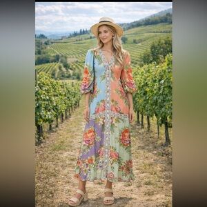 🌟RARE🌟 Farm Rio x Anthropologie
Long-Sleeve V-Neck Maxi Dress size XSP.